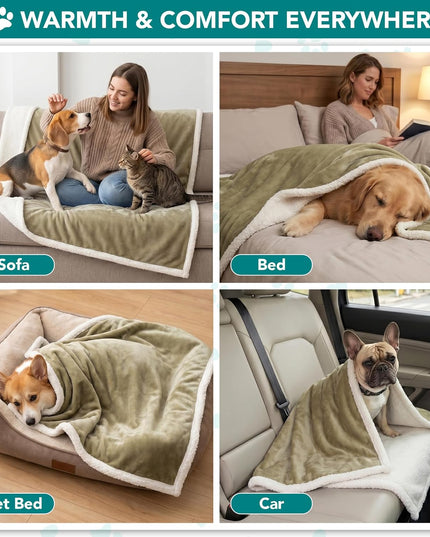 Dog Blanket for Medium Large Dogs and Pets, Soft Sherpa Fleece Pet Blanket Throw for Cats Puppies, Reversible Plush Couch Cover Protector for Sofa Bed Car Seat, Machine Washable, 80X60, Taupe