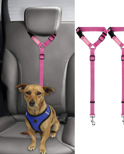 2 Packs Dog Cat Safety Seat Belt Strap Car Headrest Restraint Adjustable Nylon Fabric Dog Restraints Vehicle Seatbelts Harness
