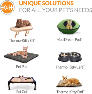 Bolster Heated Cat Bed for Indoor Cats, Thermo-Kitty Fashion Splash Orthopedic Foam Heated Pet Bed for Cats or Dogs, Waterproof Pet Heater, Safety Listed Small 18In round Blue