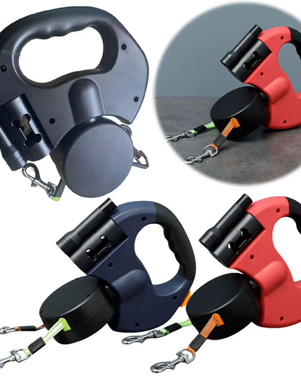 Double Headed Dog Leash Traction Rope with LED Light Dog Walking Leash Retractable Dog Leash for Small Medium Dogs