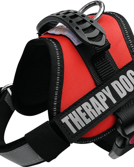 Reflective Therapy Dog Vest Harness with 2 Removable Patches, Adjustable Woven Nylon, for Therapy Visits and Volunteer Programs, Red, Extra Small