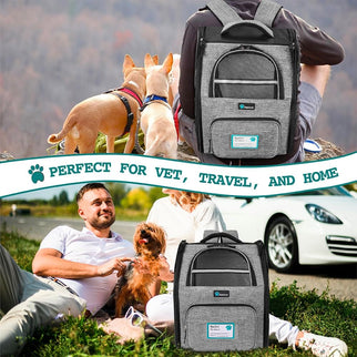 Dog Backpack Carrier for Small Medium Dogs Large Cats up to 18 Lbs, 2 Side Entry, Structured No-Collapse Frame, Airline Approved Ventilated Pet Backpack for Hiking Camping Travel, Grey