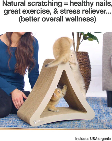 3-Sided Vertical Scratch Play & Perch Cat Scratching Post, 18" X 10.5" X 15.9", Multiple Angle Cat Scratching Pad; 6 Usable Sides, 100% Recyclable Cardboard Lounge