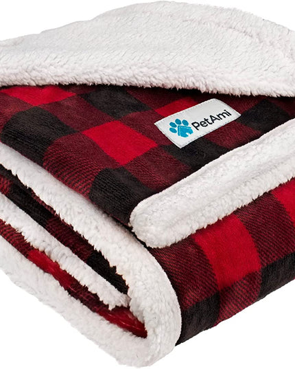 Dog Blanket for Small Medium Dogs and Cats, Soft Sherpa Fleece Pet Blanket Throw for Puppies Kittens, Reversible Plush Couch Cover Protector Sofa Bed Crate, Machine Washable, 60X40, Checker Red