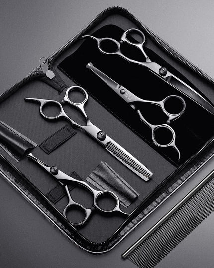 7Inch Professional 4CR Stainless Steel 6 in 1 Grooming Scissors for Dogs with Safety round Tip, Heavy Duty Titanium Coated Pet Grooming Scissor for Dogs, Cats and Other Animals