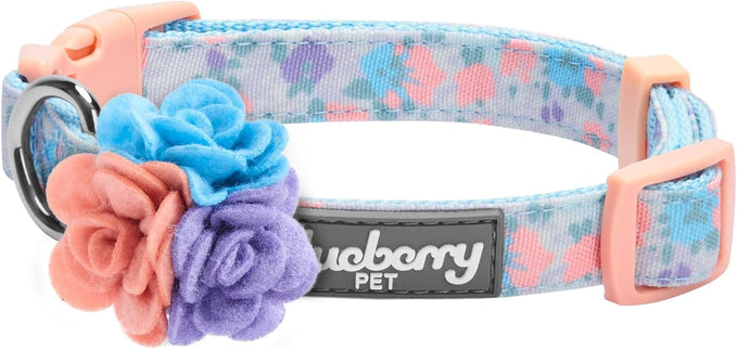 Cute Floral Print Adjustable Dog Collar in Lavender with Detachable Flower Accessory, X-Small, Neck 7.5"-10" for Female Dogs