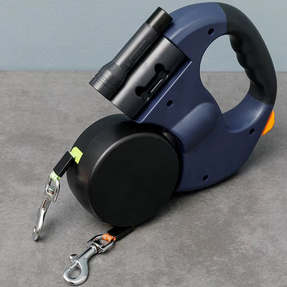 Double Headed Dog Leash Traction Rope with LED Light Dog Walking Leash Retractable Dog Leash for Small Medium Dogs