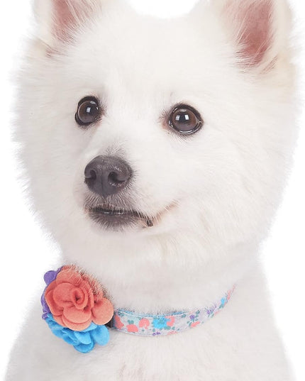 Cute Floral Print Adjustable Dog Collar in Lavender with Detachable Flower Accessory, X-Small, Neck 7.5"-10" for Female Dogs