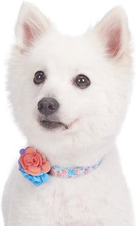 Cute Floral Print Adjustable Dog Collar in Lavender with Detachable Flower Accessory, X-Small, Neck 7.5"-10" for Female Dogs