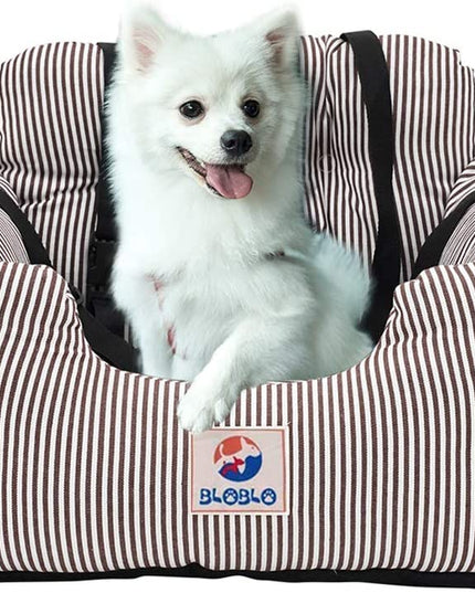 Dog Car Seat Pet Booster Seat Pet Travel Safety Dog Bed for Car with Storage Pocket (Coffee Stripe)