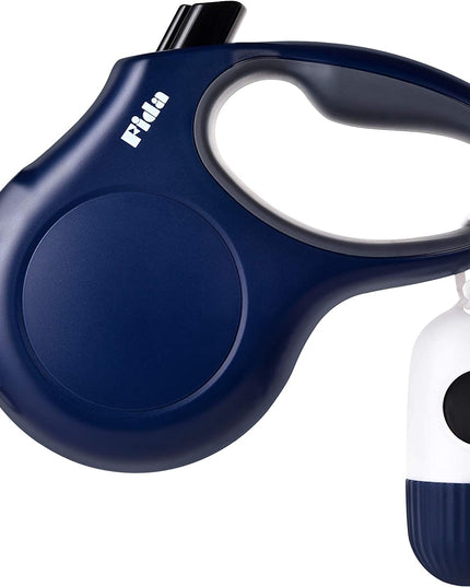 Retractable Dog Leash with Dispenser and Poop Bags, 16 Ft Pet Walking Leash for Large Dog up to 110 Lbs, Anti-Slip Handle, Tangle-Free, Reflective Nylon Tape (L, Navy Blue)