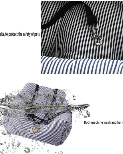 Dog Car Seat Pet Booster Seat Pet Travel Safety Dog Bed for Car with Storage Pocket (Coffee Stripe)